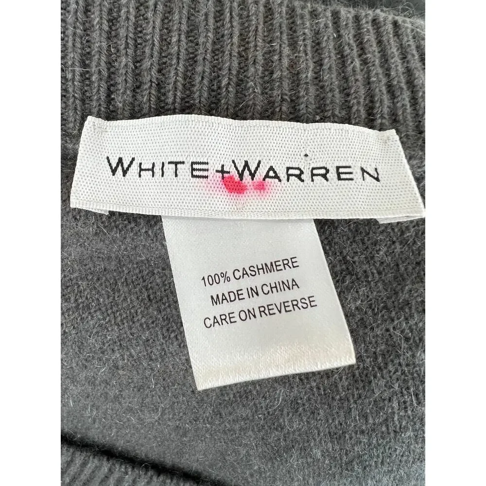White + Warren Gray Long Sleeve Round Neck Pullover Cashmere Sweater S M